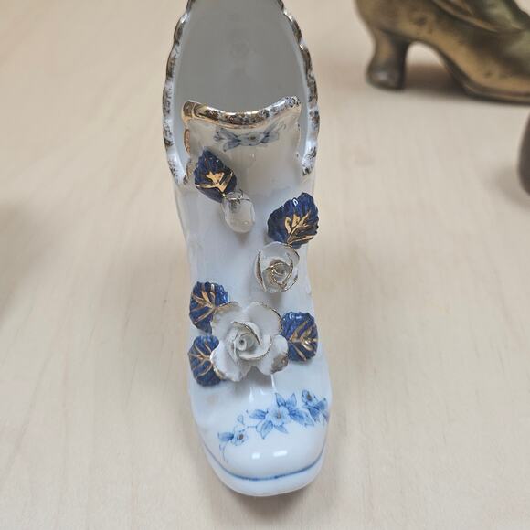 Lot Collectible  Boot Shoe Vintage  Miniature Brass Ceramic Wood Pin Cushion - Picture 5 of 7